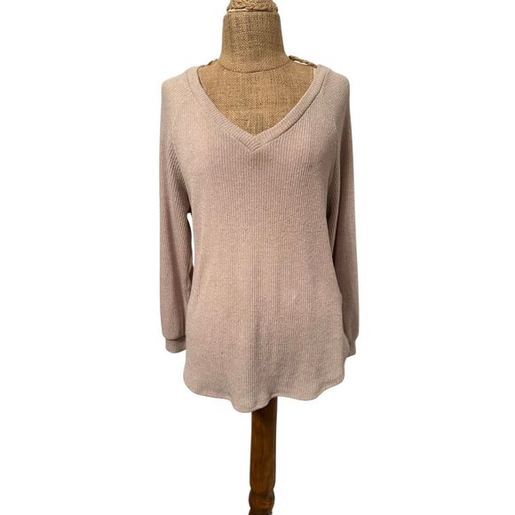 Pink Blush maternity pullover sweater tan oatmeal sz medium ribbed v neck sweate - Picture 1 of 6